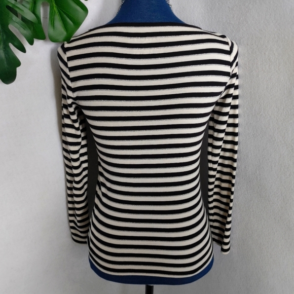 Talbots Striped Metallic Pima Cotton Knit Top - Picture 3 of 7
